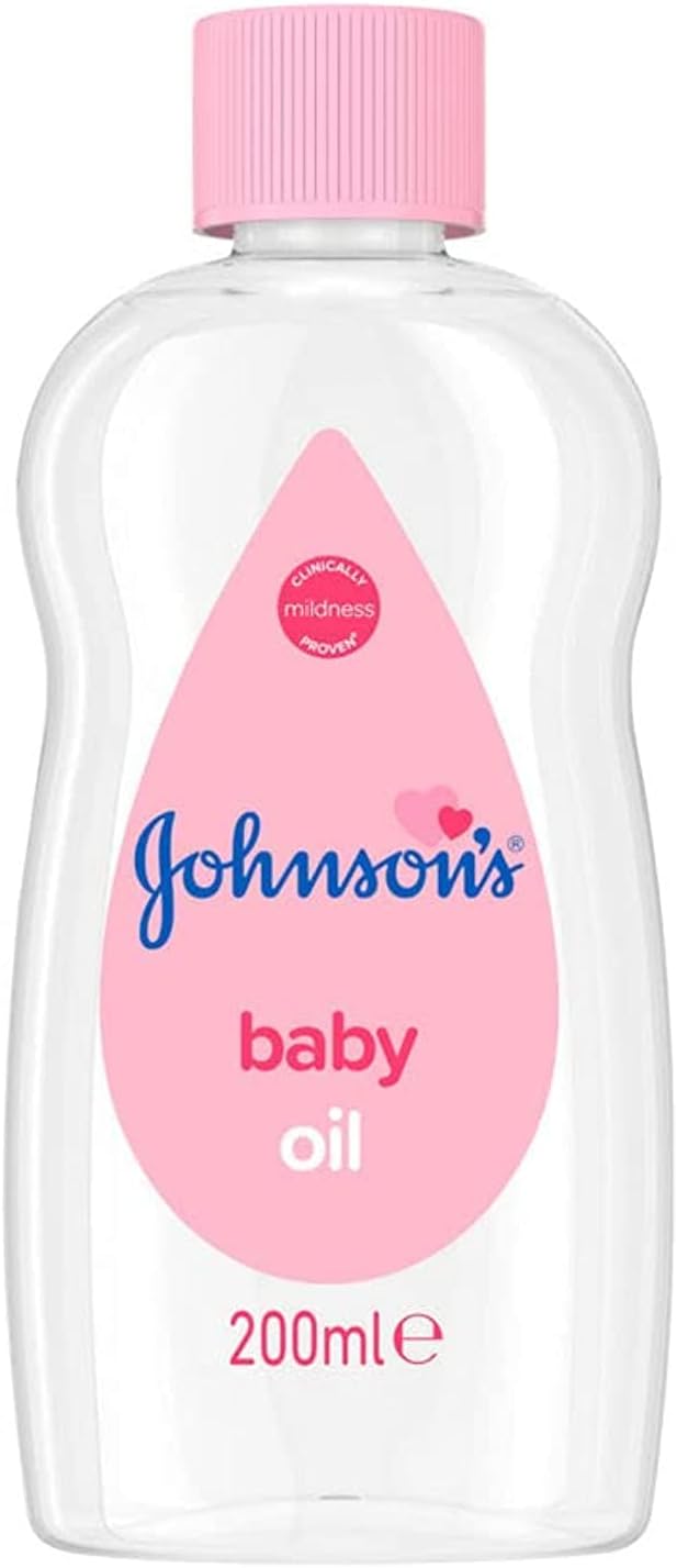 Johnson's Baby Oil, Pure Mineral Oil to Prevent Moisture Loss for Newborn, Kids, & Adults, Gentle, Soothing Baby Massage Oil, Dry Skin Relief, Hypoallergenic, Original Scent, Baby Essentials, 3 fl. oz
