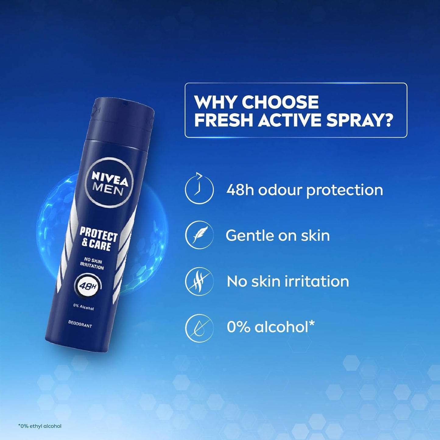 Visit the NIVEA Store — NIVEA MEN Protect & Care Anti-Perspirant Deodorant Spray, 0% Alcohol, 48H Odor Protection, Skin-Friendly, Woody Masculine Scent, Dermatologically Tested, 150ml, Pack of 2