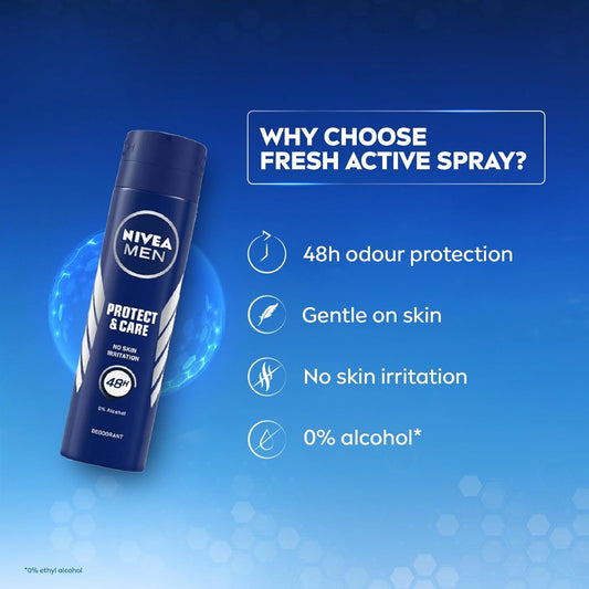 Visit the NIVEA Store — NIVEA MEN Protect & Care Anti-Perspirant Deodorant Spray, 0% Alcohol, 48H Odor Protection, Skin-Friendly, Woody Masculine Scent, Dermatologically Tested, 150ml, Pack of 2
