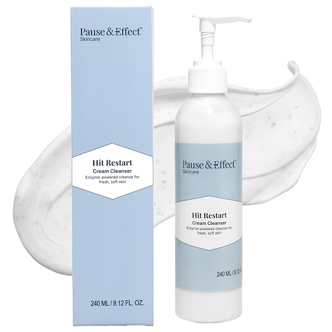 Pause & Effect Gentle Enzyme Face Cleanser for Dry, Sensitive Skin — Hydrating Cream Face Wash with Green Tea, Removes Makeup and Sunscreen, for Menopausal Skin, Women 40 Plus, 240ml