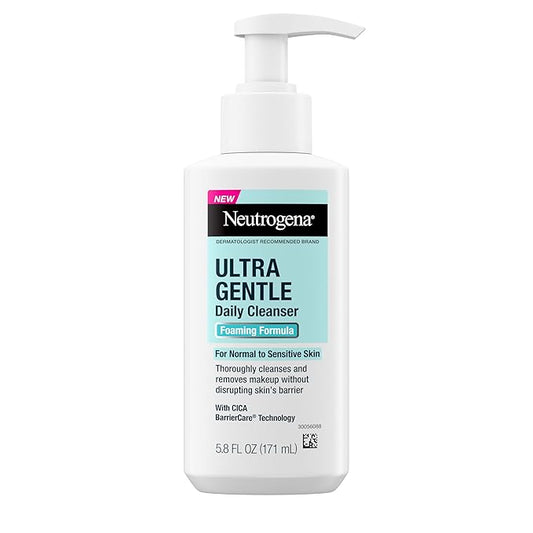 Neutrogena Ultra Gentle Foaming Facial Cleanser, Fragrance Free Hydrating Face Wash for Sensitive Skin, Daily Non Over Drying Makeup Remover, Hypoallergenic, Soap & Dye Free, Non-Comedogenic, 16 Fl Oz