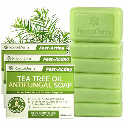 Visit the Roycederm Store — Roycederm Antifungal Bar Soap - Tea tree Oil Soap - Athlete’s Foot Treatment for Jock Itch & Ringworm - Medicated Antifungal Soap with Clotrimazole 1% - Tea Tree Oil Scent, 1 Pack