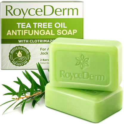 Visit the Roycederm Store — Roycederm Antifungal Bar Soap - Tea tree Oil Soap - Athlete’s Foot Treatment for Jock Itch & Ringworm - Medicated Antifungal Soap with Clotrimazole 1% - Tea Tree Oil Scent, 1 Pack