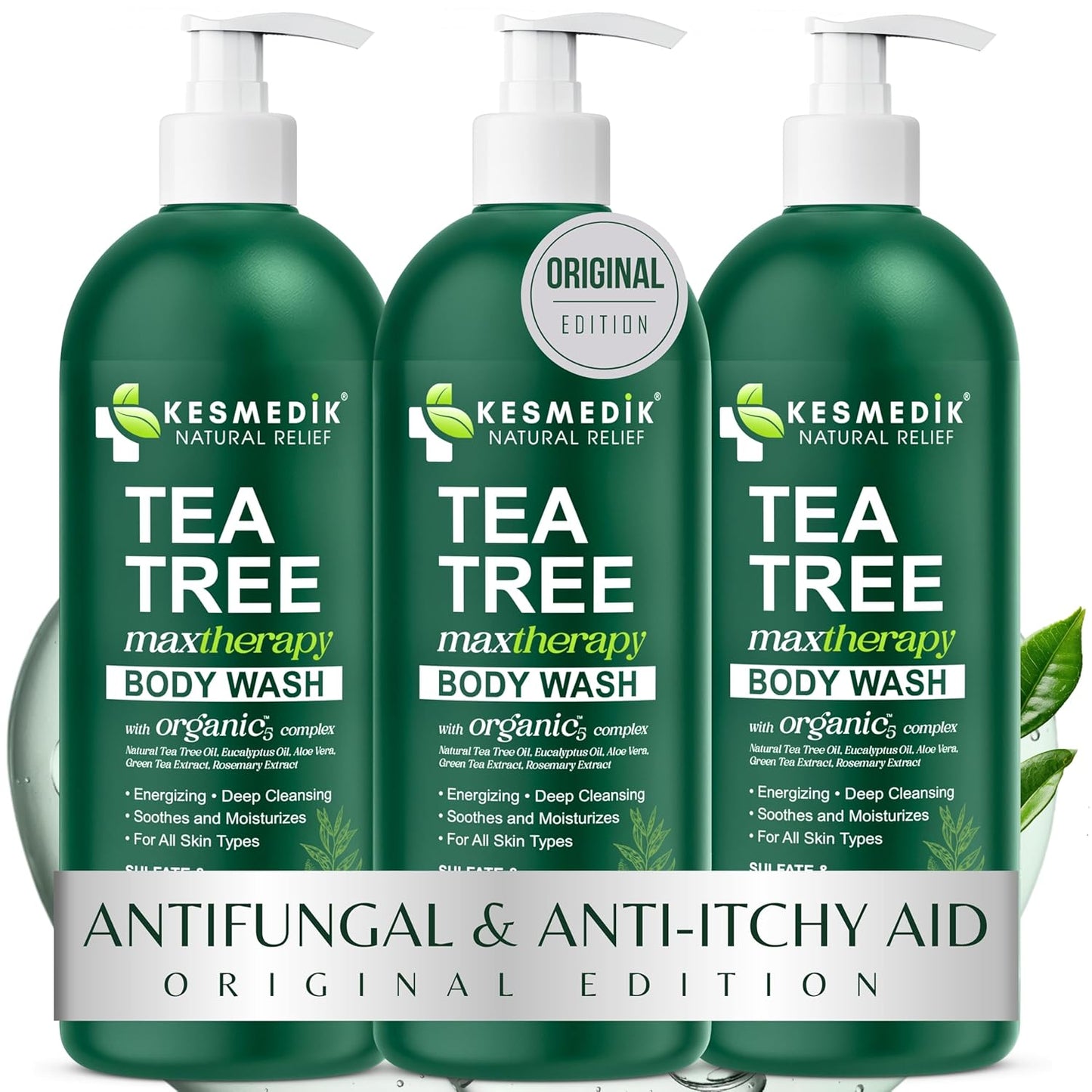 Visit the KESMEDIK Store — KESMEDIK Tea Tree Body Wash MaxTherapy, Itchy Skin Relief Soap, Soothes Jock Itch, Athlete's Foot, Acne, Eczema, Psoriasis & Sensitive Skin, Intimate Wash, Men & Women, 2-Pack, Original Edition