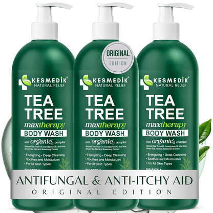 Visit the KESMEDIK Store — KESMEDIK Tea Tree Body Wash MaxTherapy, Itchy Skin Relief Soap, Soothes Jock Itch, Athlete's Foot, Acne, Eczema, Psoriasis & Sensitive Skin, Intimate Wash, Men & Women, 2-Pack, Original Edition