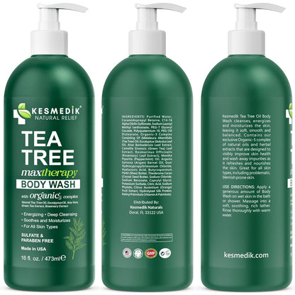 Visit the KESMEDIK Store — KESMEDIK Tea Tree Body Wash MaxTherapy, Itchy Skin Relief Soap, Soothes Jock Itch, Athlete's Foot, Acne, Eczema, Psoriasis & Sensitive Skin, Intimate Wash, Men & Women, 2-Pack, Original Edition