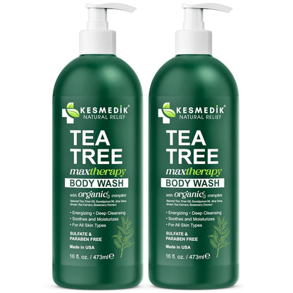 Visit the KESMEDIK Store — KESMEDIK Tea Tree Body Wash MaxTherapy, Itchy Skin Relief Soap, Soothes Jock Itch, Athlete's Foot, Acne, Eczema, Psoriasis & Sensitive Skin, Intimate Wash, Men & Women, 2-Pack, Original Edition