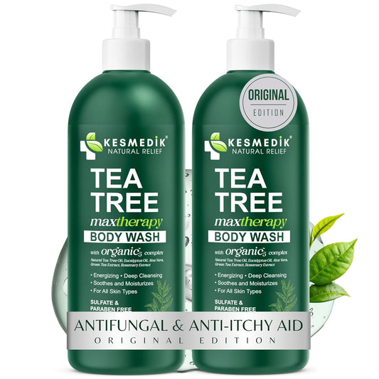 Visit the KESMEDIK Store — KESMEDIK Tea Tree Body Wash MaxTherapy, Itchy Skin Relief Soap, Soothes Jock Itch, Athlete's Foot, Acne, Eczema, Psoriasis & Sensitive Skin, Intimate Wash, Men & Women, 2-Pack, Original Edition