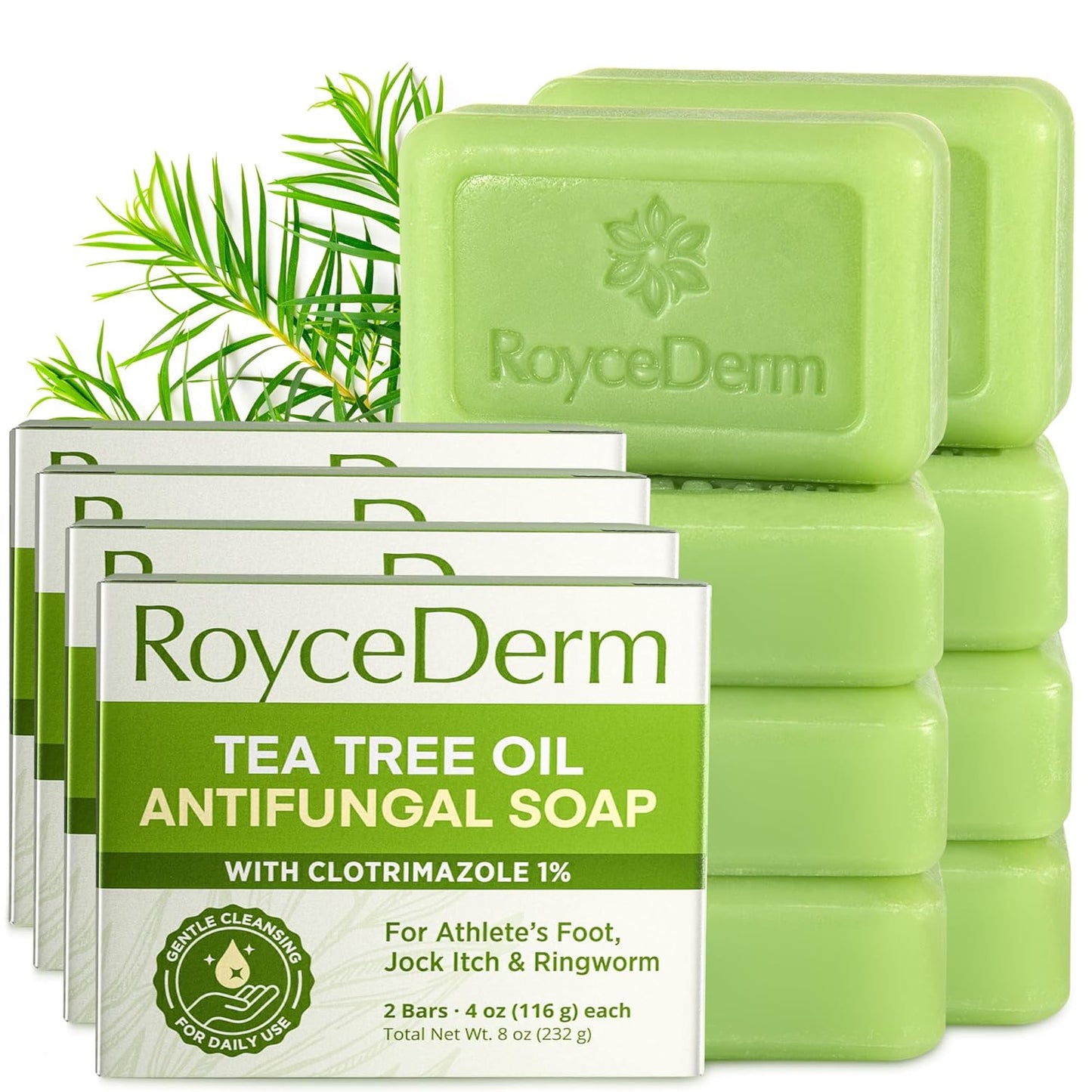Visit the Roycederm Store — Roycederm Antifungal Bar Soap - Tea tree Oil Soap - Athlete’s Foot Treatment for Jock Itch & Ringworm - Medicated Antifungal Soap with Clotrimazole 1% - Tea Tree Oil Scent, 1 Pack