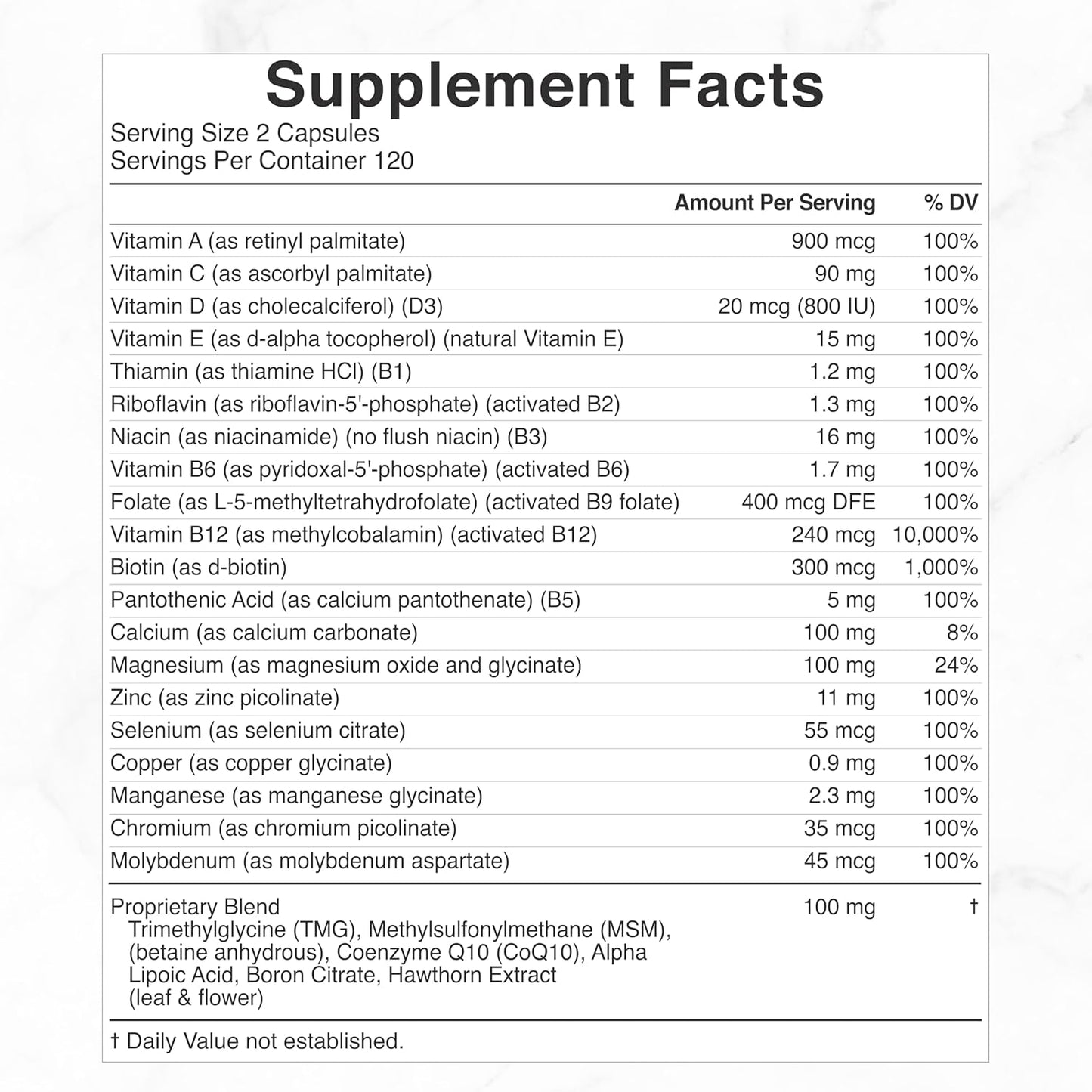 Brand: DEAL SUPPLEMENT — DEAL SUPPLEMENT Methylated Multivitamin for Men & Women, 240 Capsules | 100% DV Vitamins & Minerals | Activated B-Complex & Chelated Minerals, with CoQ10, TMG & ALA | Non-GMO, cGMP Manufactured