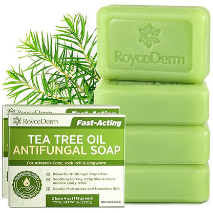 Visit the Roycederm Store — Roycederm Antifungal Bar Soap - Tea tree Oil Soap - Athlete’s Foot Treatment for Jock Itch & Ringworm - Medicated Antifungal Soap with Clotrimazole 1% - Tea Tree Oil Scent, 1 Pack