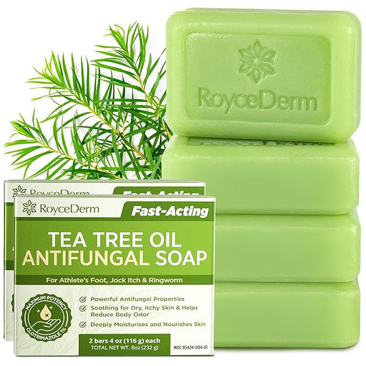 Visit the Roycederm Store — Roycederm Antifungal Bar Soap - Tea tree Oil Soap - Athlete’s Foot Treatment for Jock Itch & Ringworm - Medicated Antifungal Soap with Clotrimazole 1% - Tea Tree Oil Scent, 1 Pack
